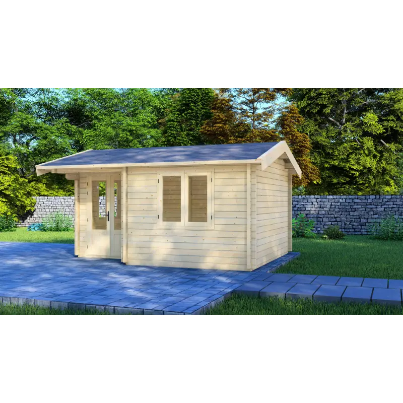 Gartenhaus Holz MONICA 5x4, 68mm, Frontansicht rechte Seite