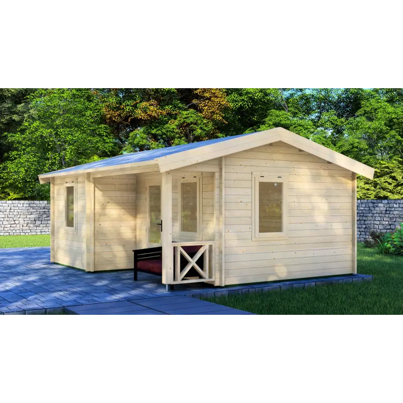 Moderne Gartenhaus ZOE 6x4.5, 68mm, Frontansicht rechte Seite