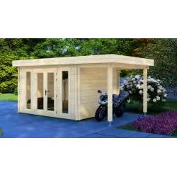 Gartenhaus GWEN 5x3, 44mm, Frontansicht rechte Seite
