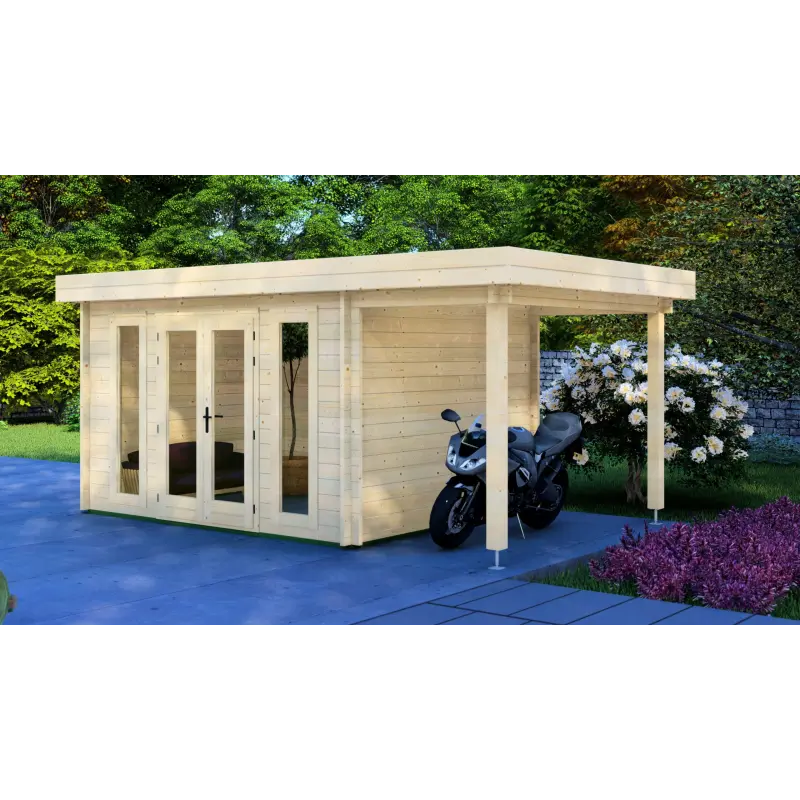 Gartenhaus GWEN 5x3, 44mm, Frontansicht rechte Seite