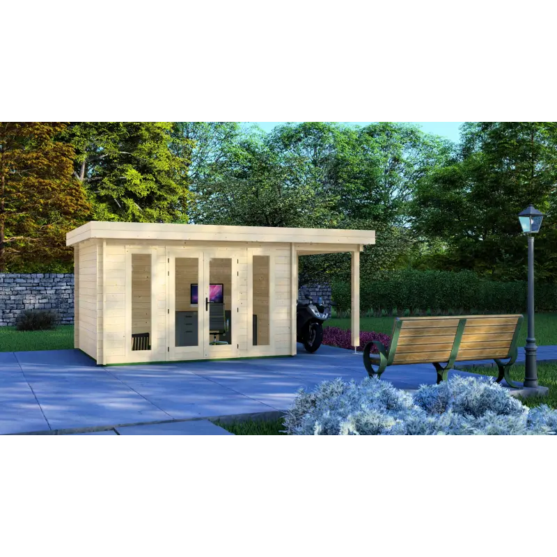 Gartenhaus GWEN 5x3, 44mm, Frontansicht