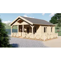 Moderne Holzhaus SAMANTHA 6x8, 68mm, Frontansicht rechte Seite
