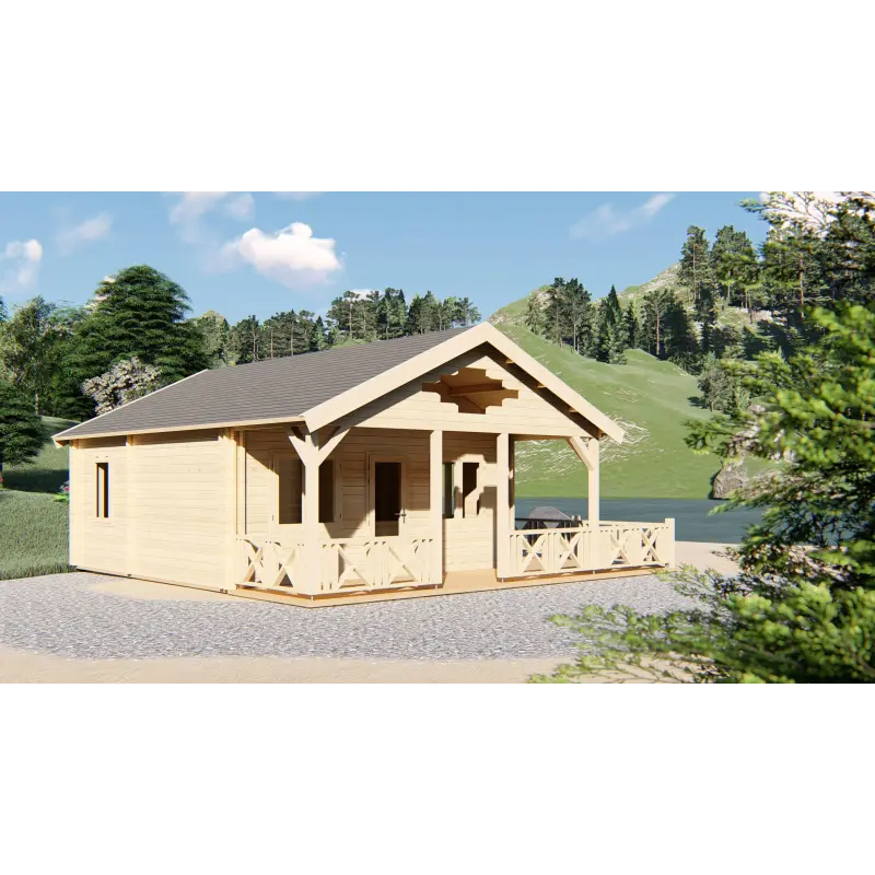 Moderne Holzhaus SAMANTHA 6x8, 68mm, Frontansicht