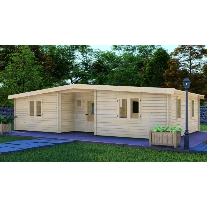 Blockbohlenhaus ELETTRA 10.5x6, 68mm, Frontansicht rechte Seite
