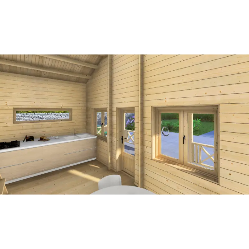 Winterfestes Holzhaus VANESSA 8x6, 44/100/44mm, Innenansicht Küche