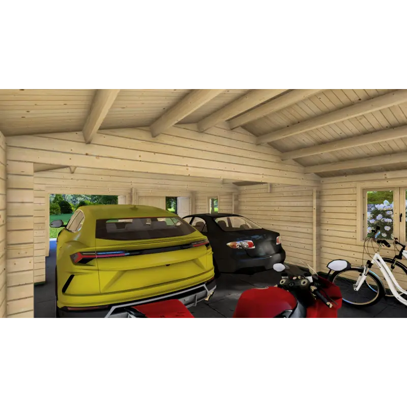 Doppelholzgarage 6x9, 68mm, Innenansicht