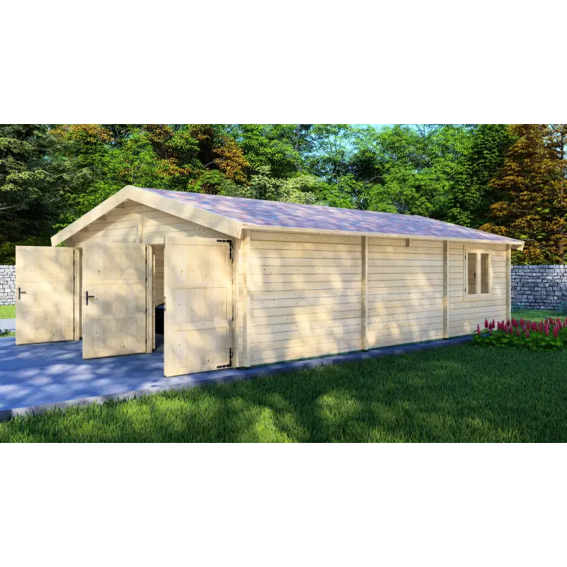 Doppelholzgarage 6x9, 68mm, Frontansicht rechte Seite