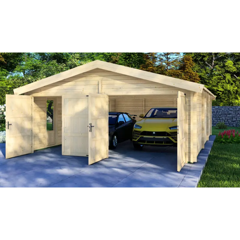 Doppelholzgarage 6x9, 68mm, Frontansicht
